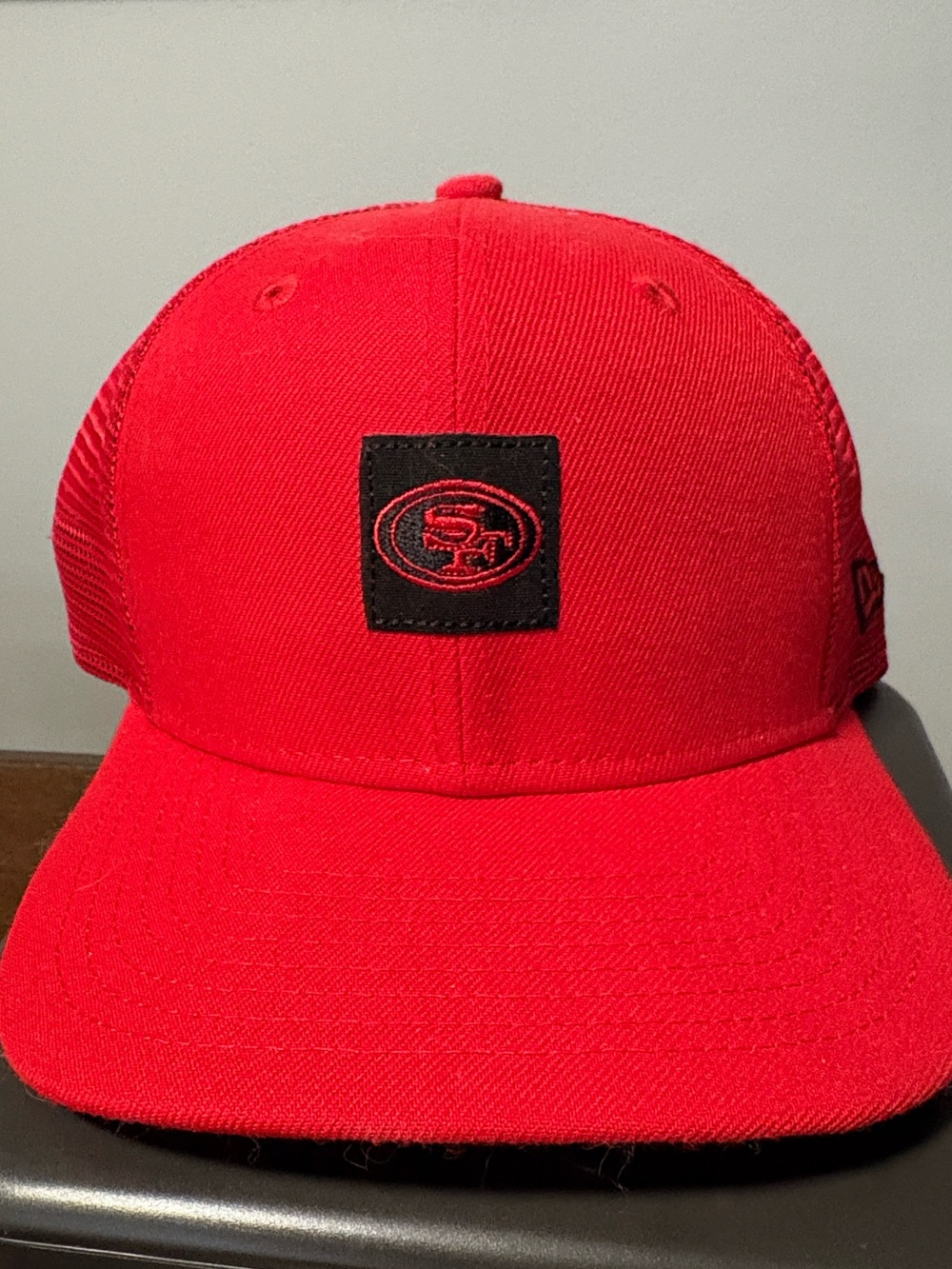 New Era 49ers Trucker Hat with Black Patch
